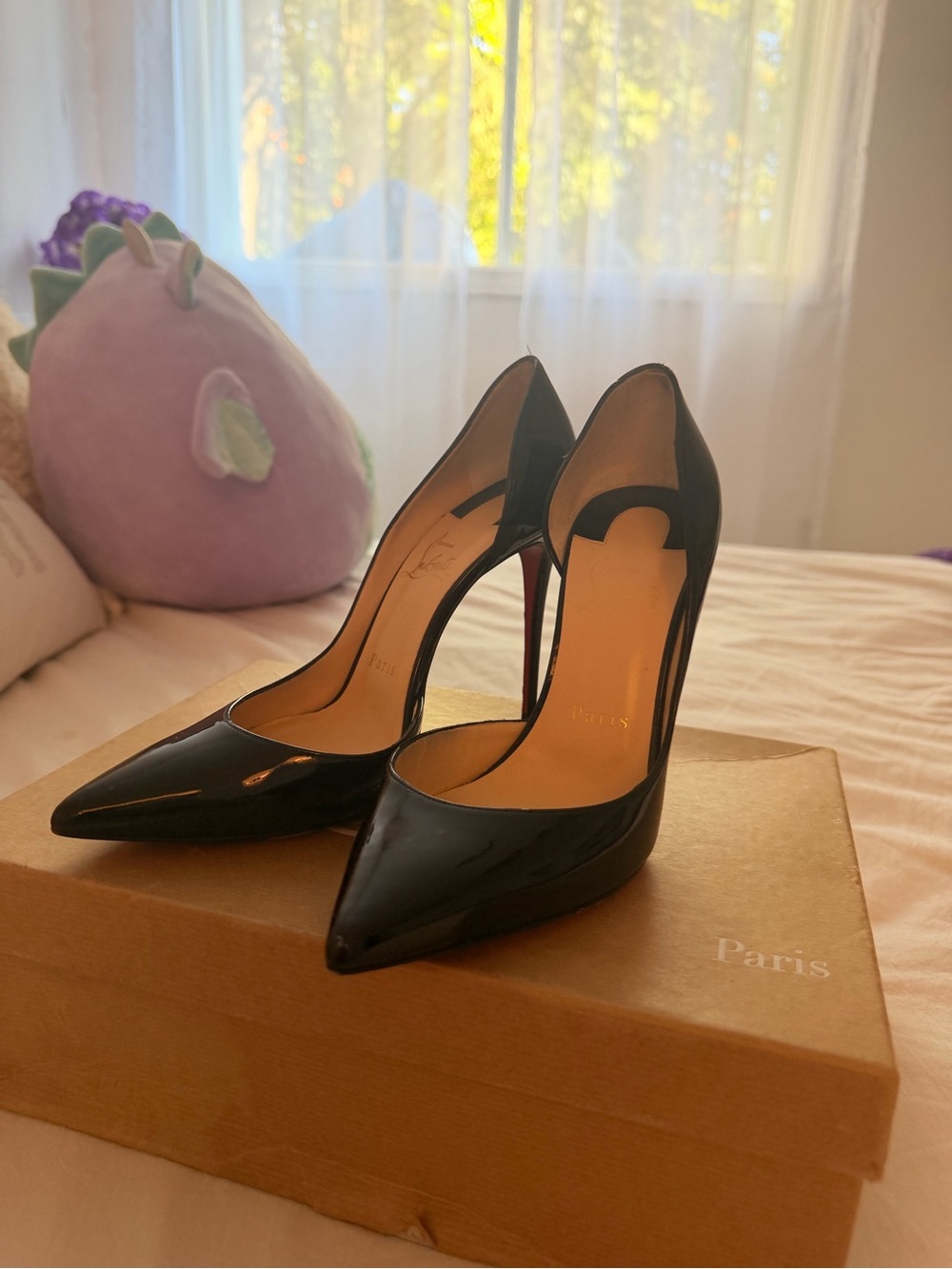 Christian Louboutin Black Patent Leather Pointed Pumps with Red Soles